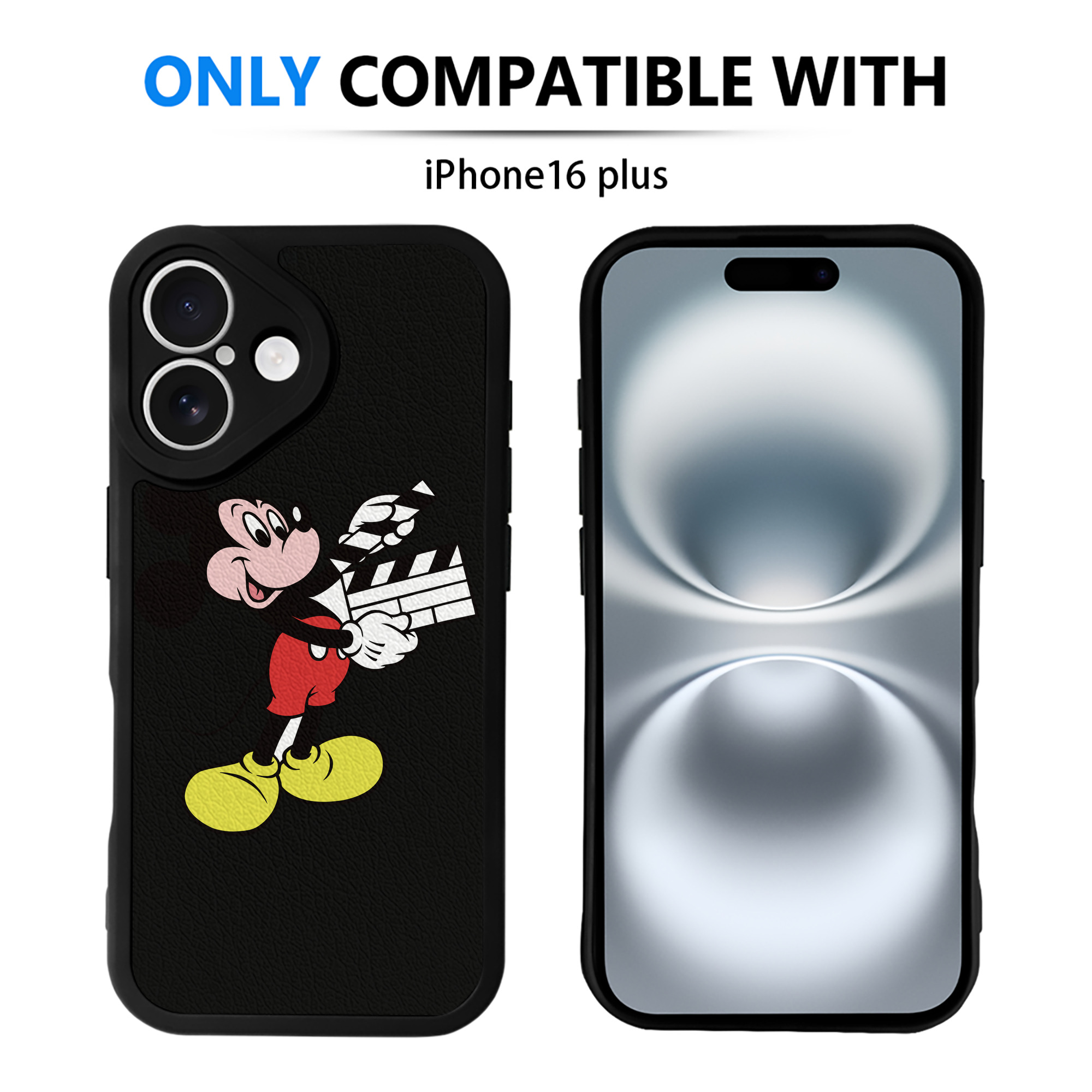 （画像用） ミッキーマウス Mickey Mouse 【iPhone 16シリーズ対応】シリコンスマホケース（レザー調） 材質：シリコン